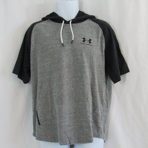 UNDER ARMOUR Men's Large Loose Fit HeatGear Gray & Black Hooded Pullover T-Shirt